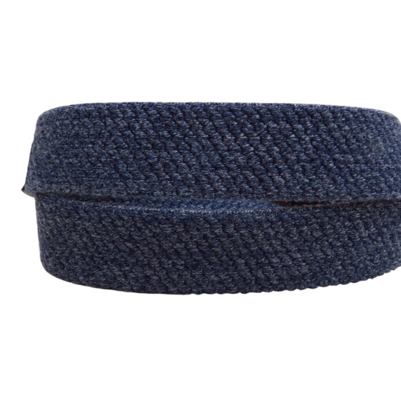 Boater Belt Elastic & Leather Dark Blue Solid Nickel Brass Buckle - Picture 2 of 8